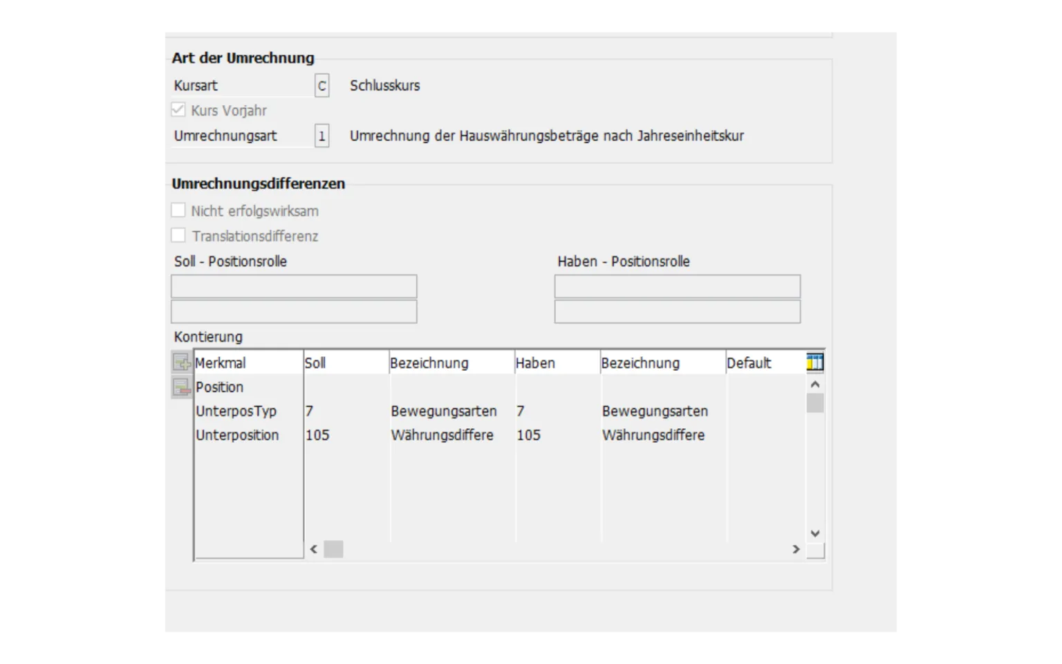 Währungsumrechnung: Abbildung 1: Beispiel Umrechnungsregel Anfangsbestand AHK Anlagevermögen