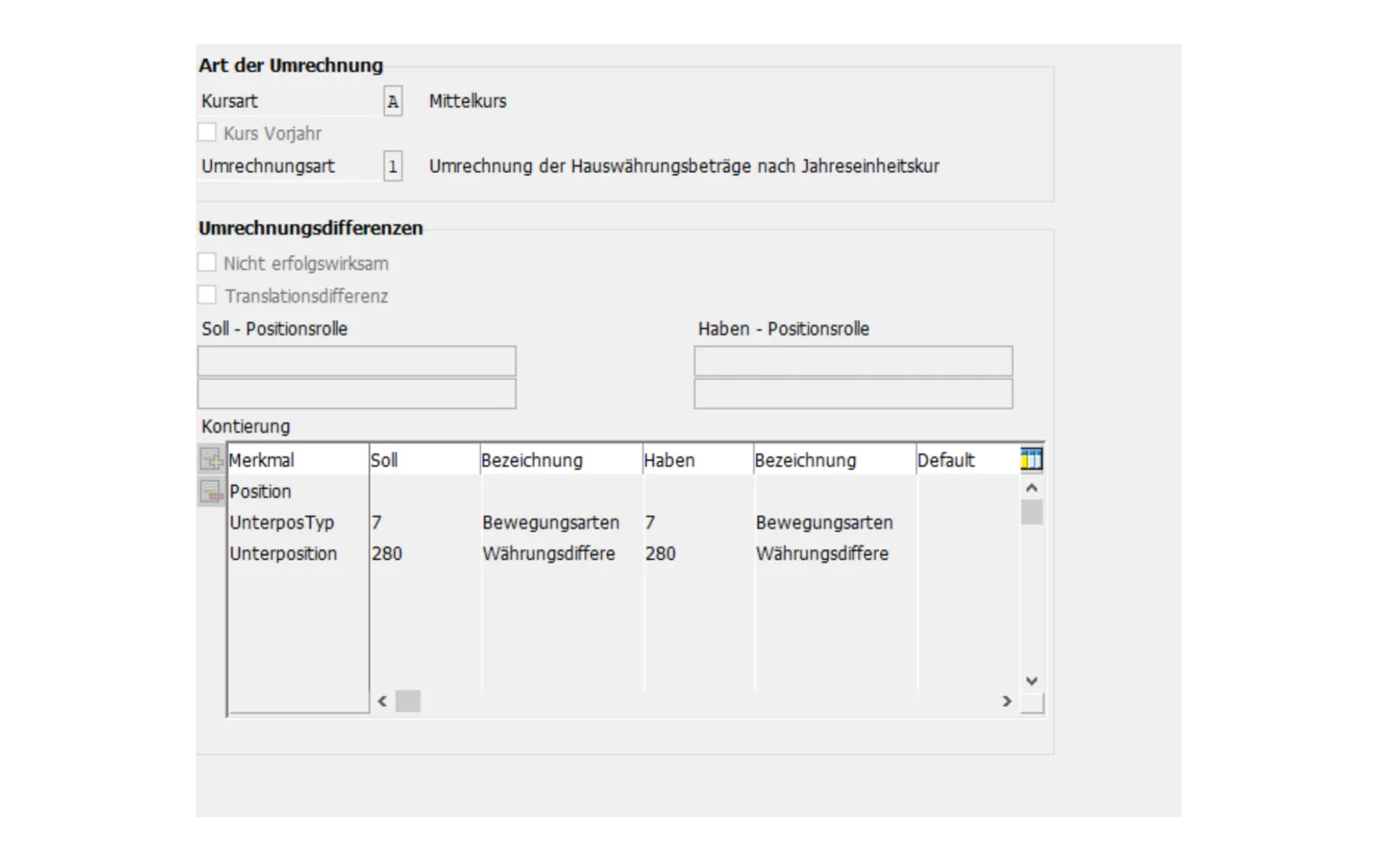 Währungsumrechnung: Abbildung 2 Beispiel Umrechnungsregel laufende Bewegungen AfA Anlagevermögen