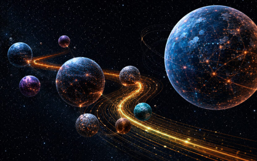 KI-generierte Darstellung von Planeten als Keyvisual von valantic beim DSAG-Jahreskongress 2026 eim DSAG-Jahreskongress