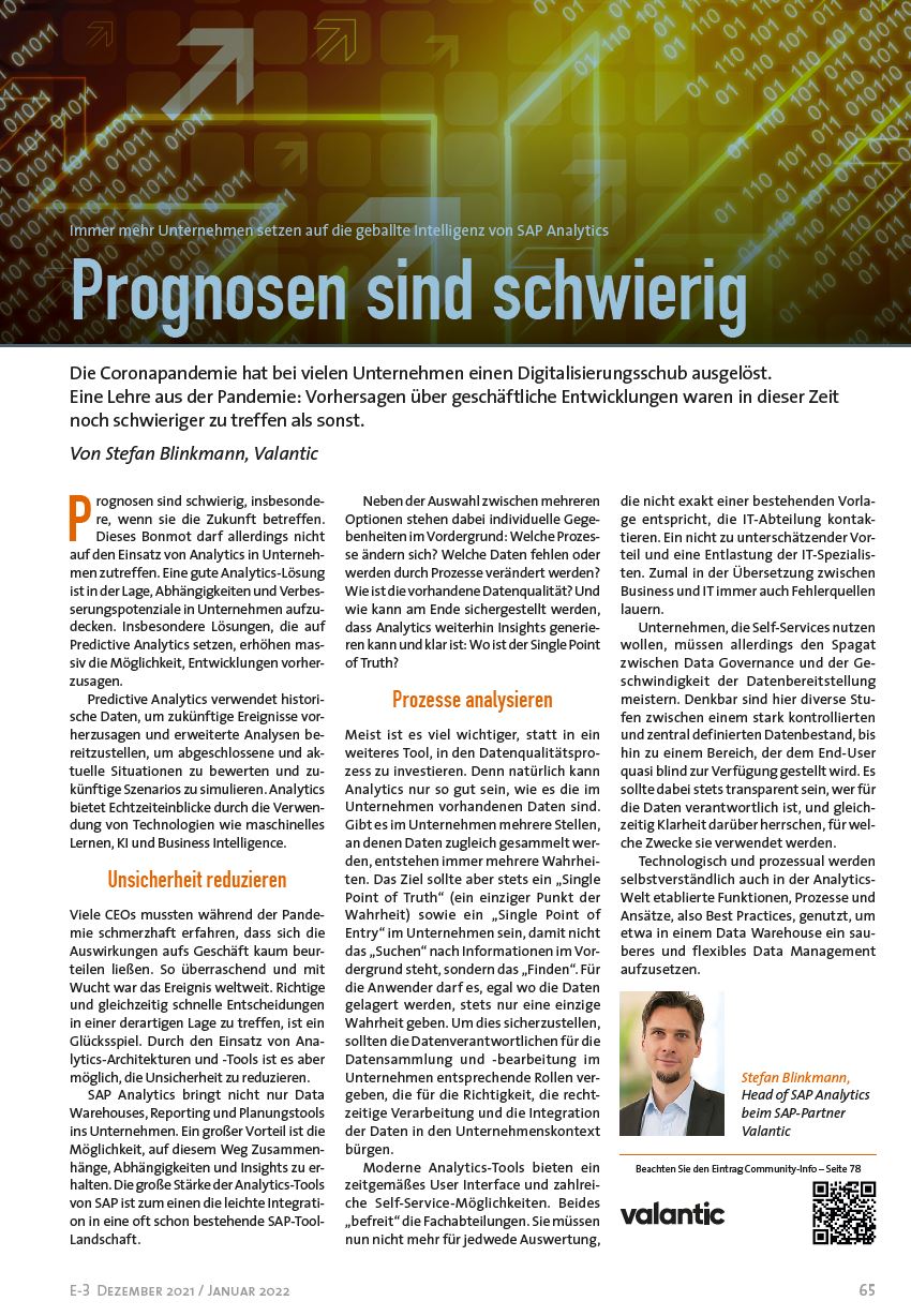 Fachbeitrag E-3 Magazin SAP Analytics von Stefan Blinkmann