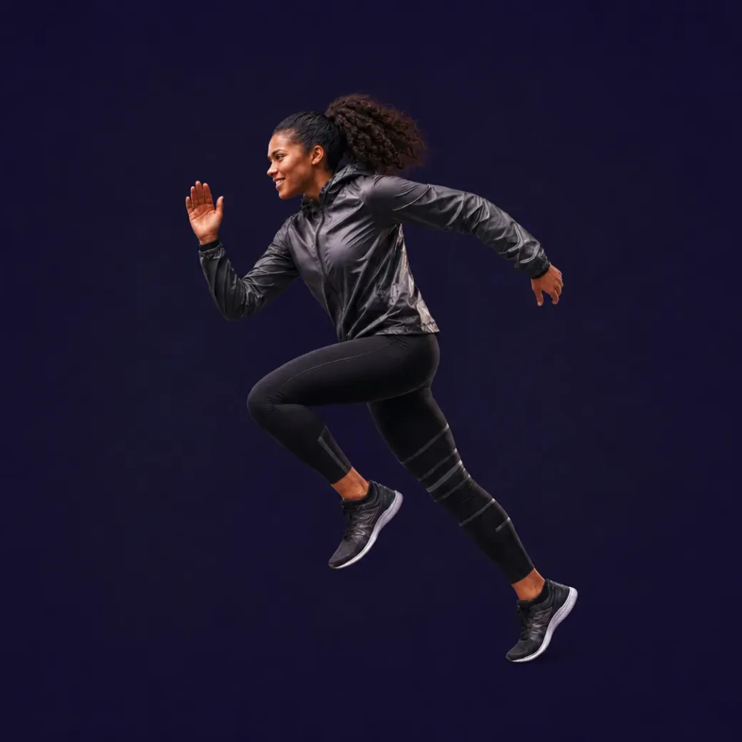 Running girl in dark clothes