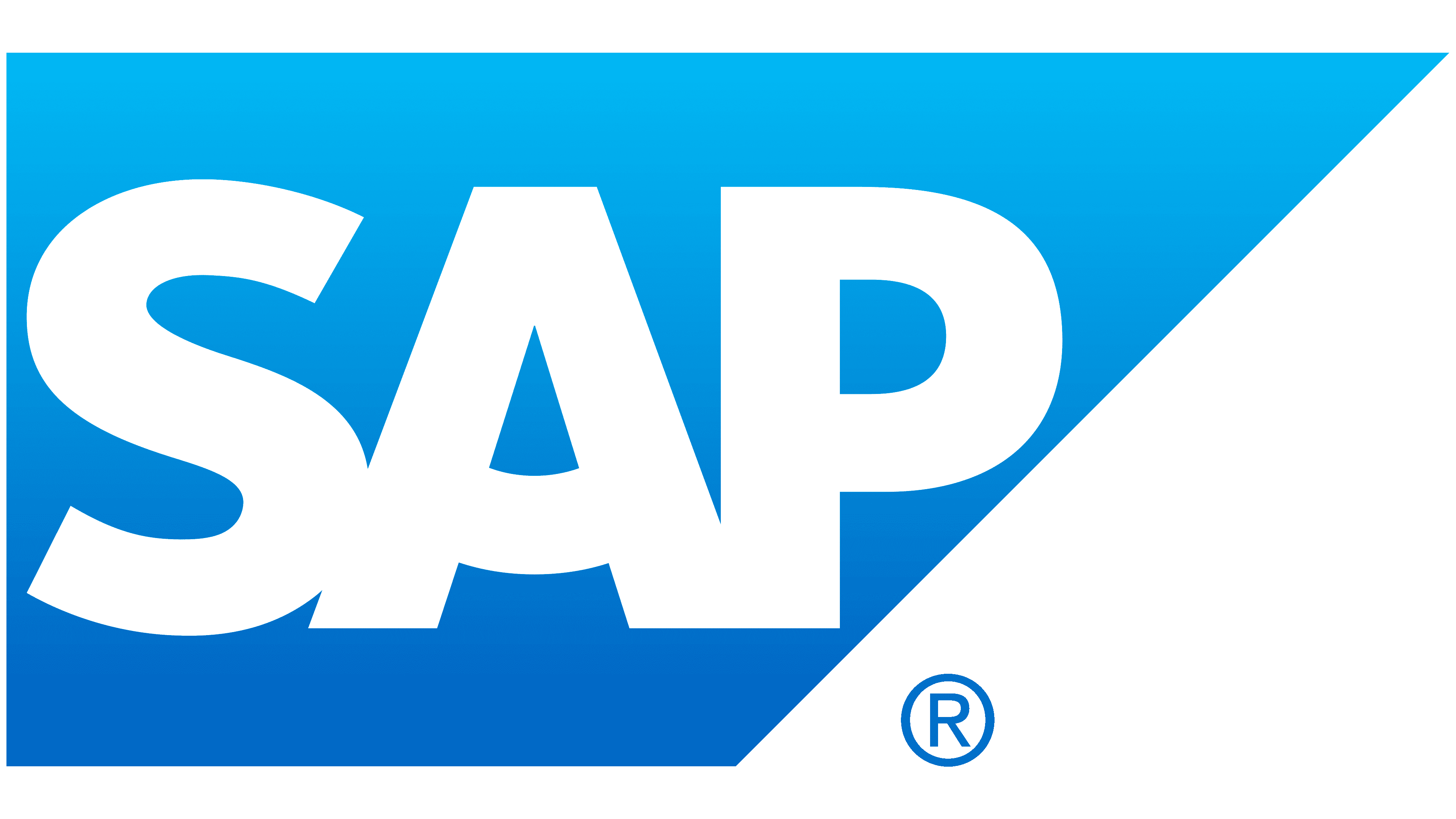 SAP-Logo mit großen weißen Buchstaben "SAP" innerhalb eines blauen Dreiecks, mit einem eingetragenen Markensymbol in der unteren rechten Ecke, oft im Zusammenhang mit Digitalisierung und Lösungen für Energieversorger und Utilities Consulting erkannt.