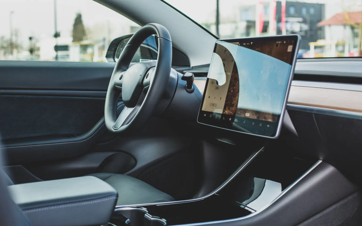 Turned on monitor inside vehicle