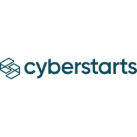 The image features the Cyberstarts logo with stylized overlapping shapes beside the company name in lowercase blue letters, symbolizing visionary global leadership.