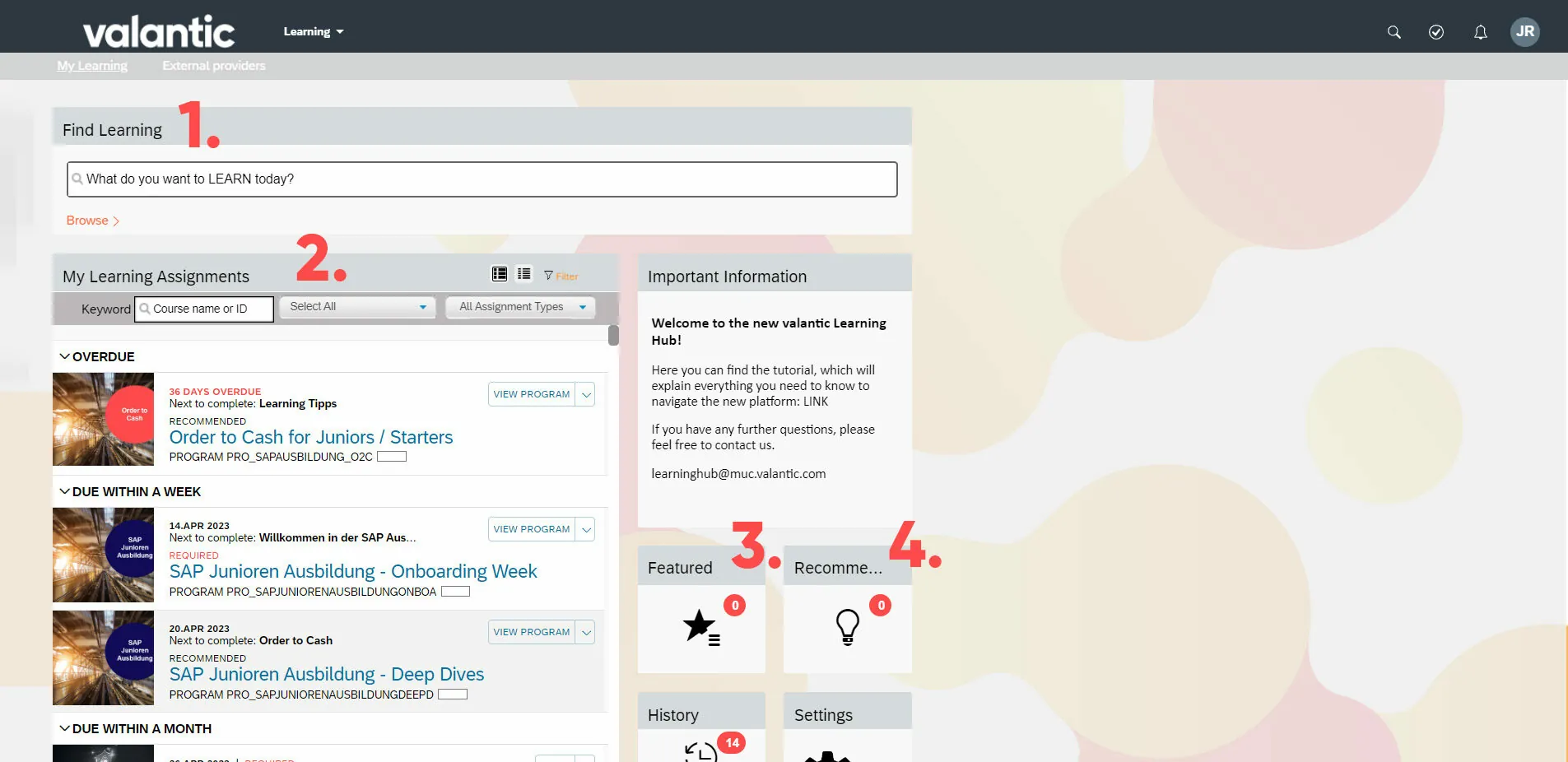 valantic Learning Hub Landingpage