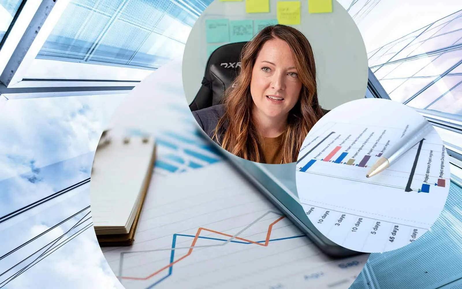 Edificio empresarial, ficheiros, pessoa a analisar, ficheiro com dados, valantic