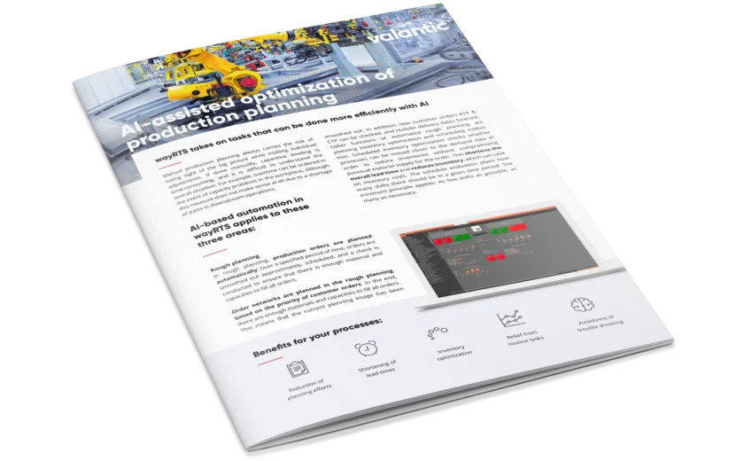 Mockup Product Sheet AI-assisted optimization of production planning with wayRTS