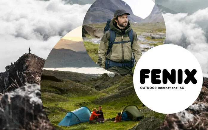 Bild von einem Bergsteiger, daneben das Logo von Fenix Outdoor AB