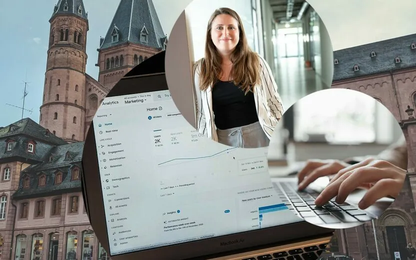 Web analytics Google Analytics, Lisa-Marie Adam, hands on a laptop