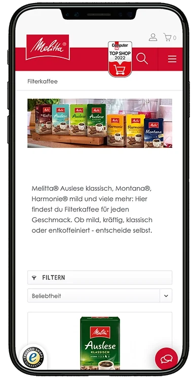 Melitta Online-Shop auf dem iPhone