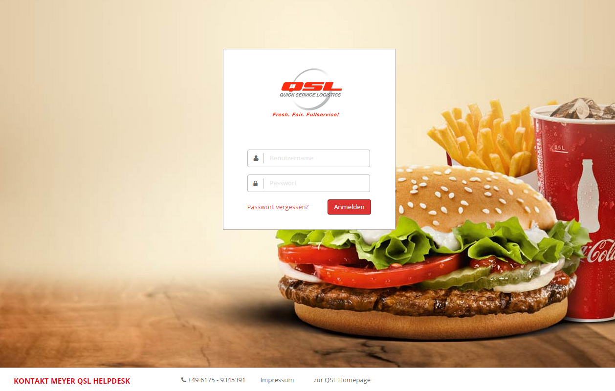 Screenshot vom QSL-Login für Burger King