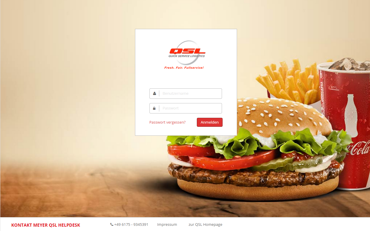 Screenshot vom QSL-Login für Burger King