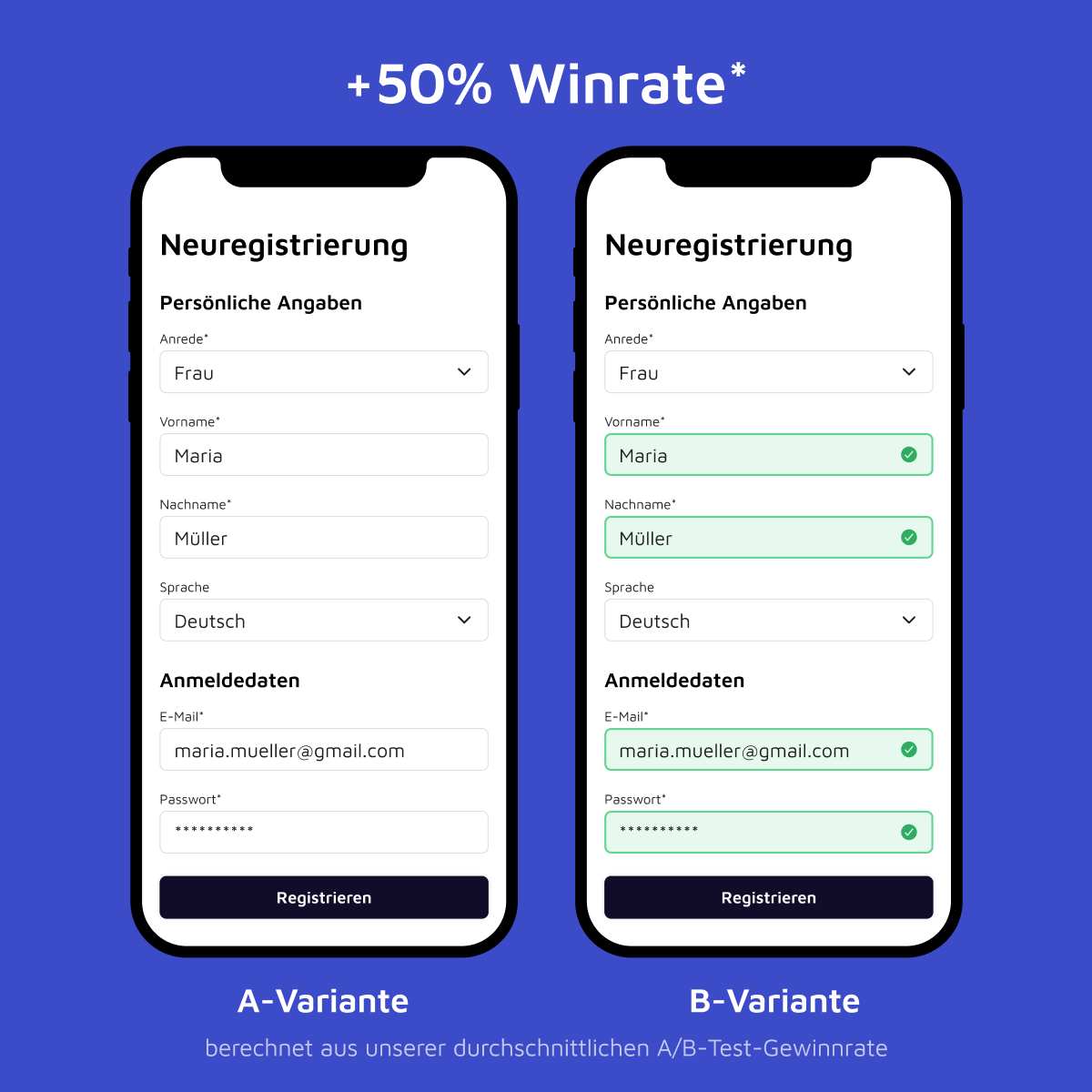 Bild auf dem zwei Smartphones abgebildet sind und unterschiedliche Kontaktformulare anzeigen