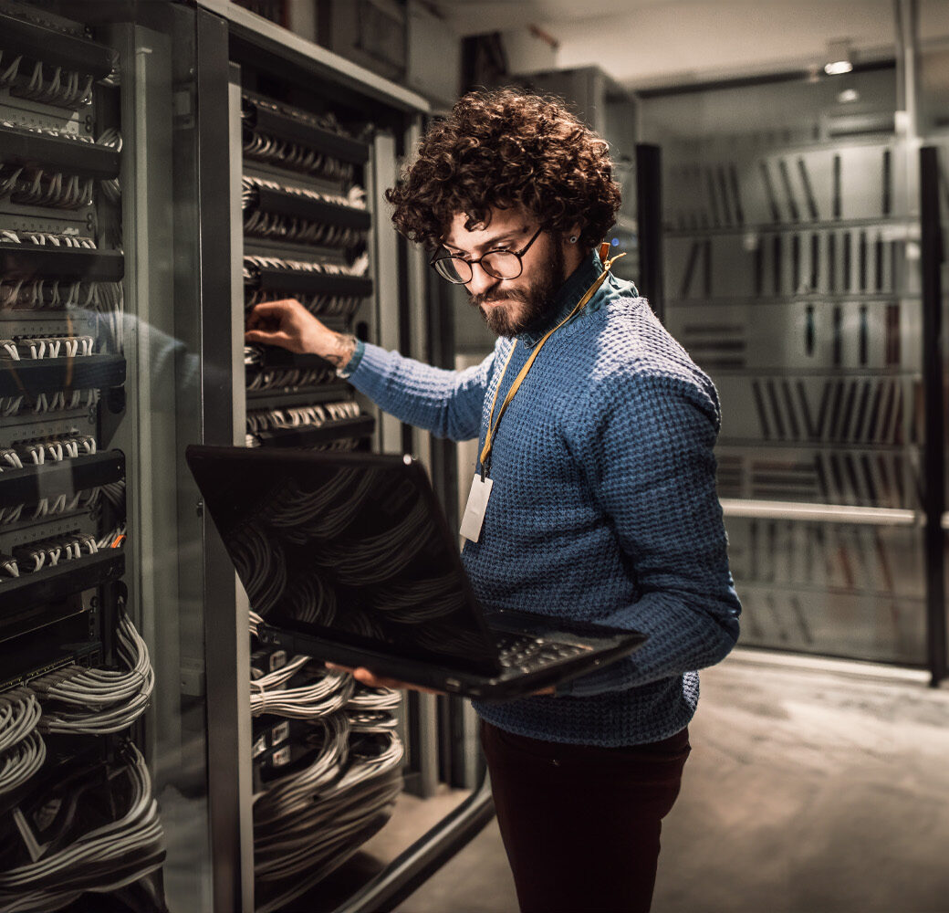 Man in a server room