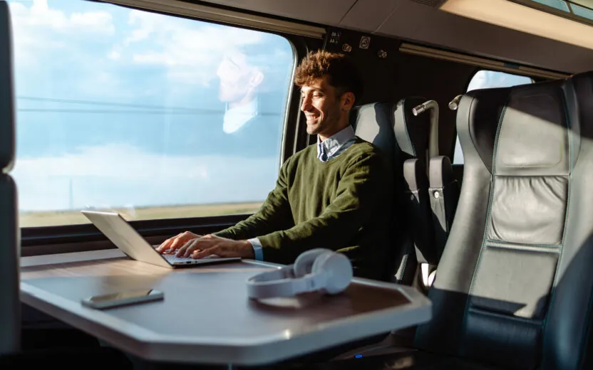 Business man working in the train.