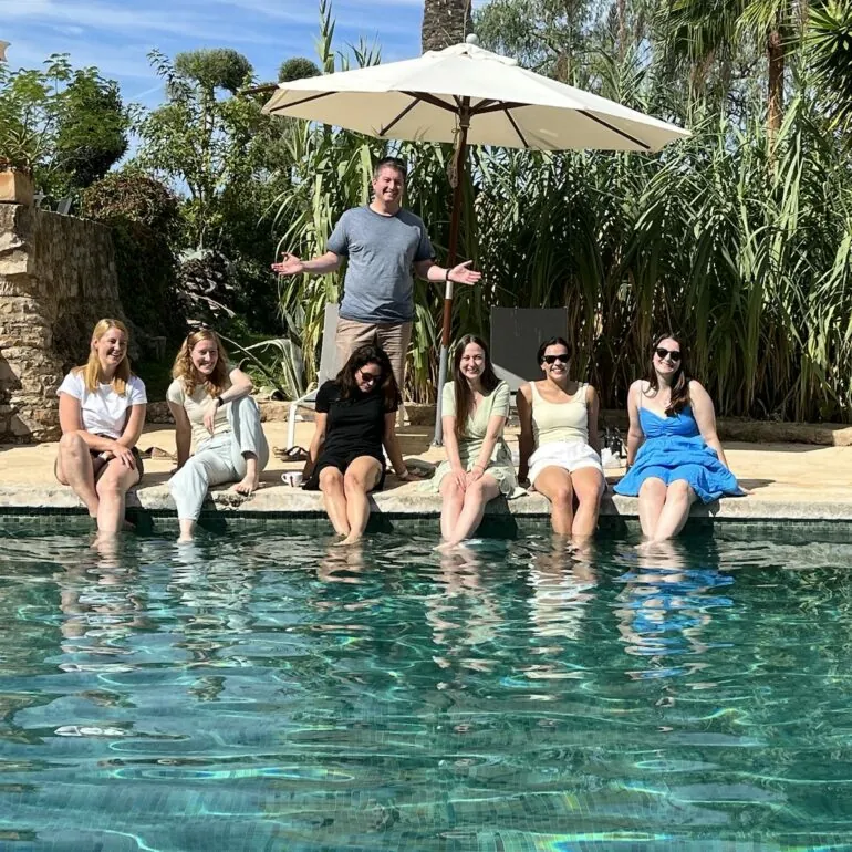 Colleagues at the pool in Mallorca