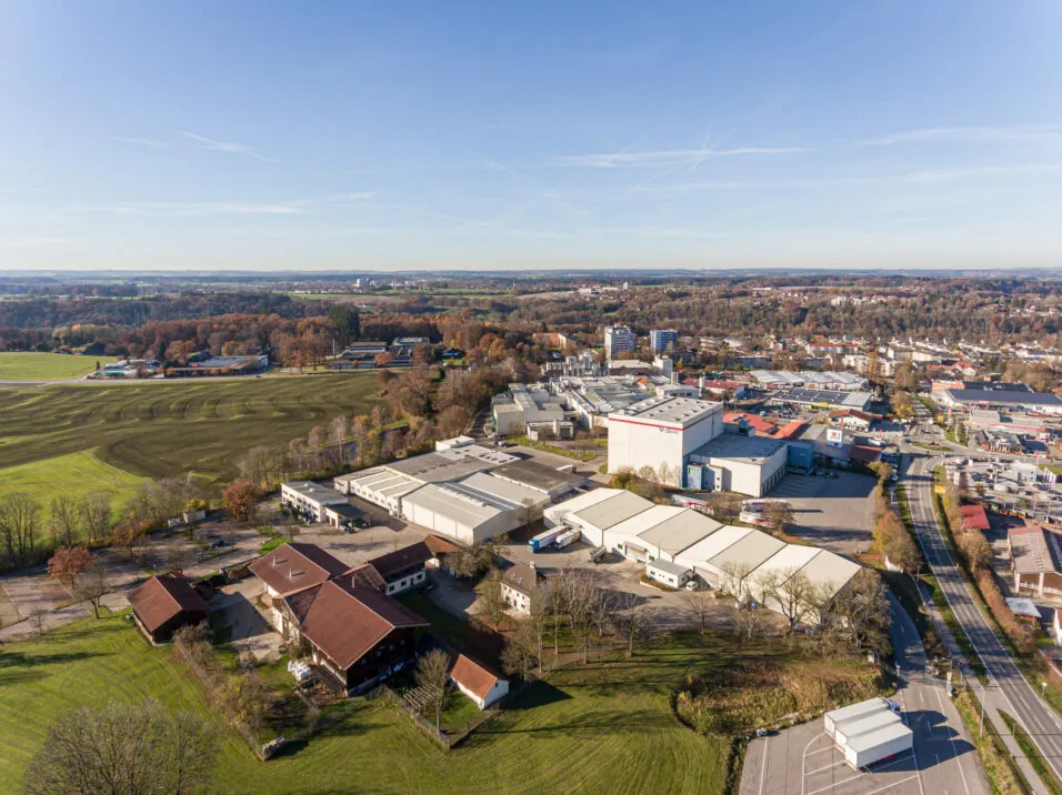 Aerial view of the Bauer Group site in Wasserburg