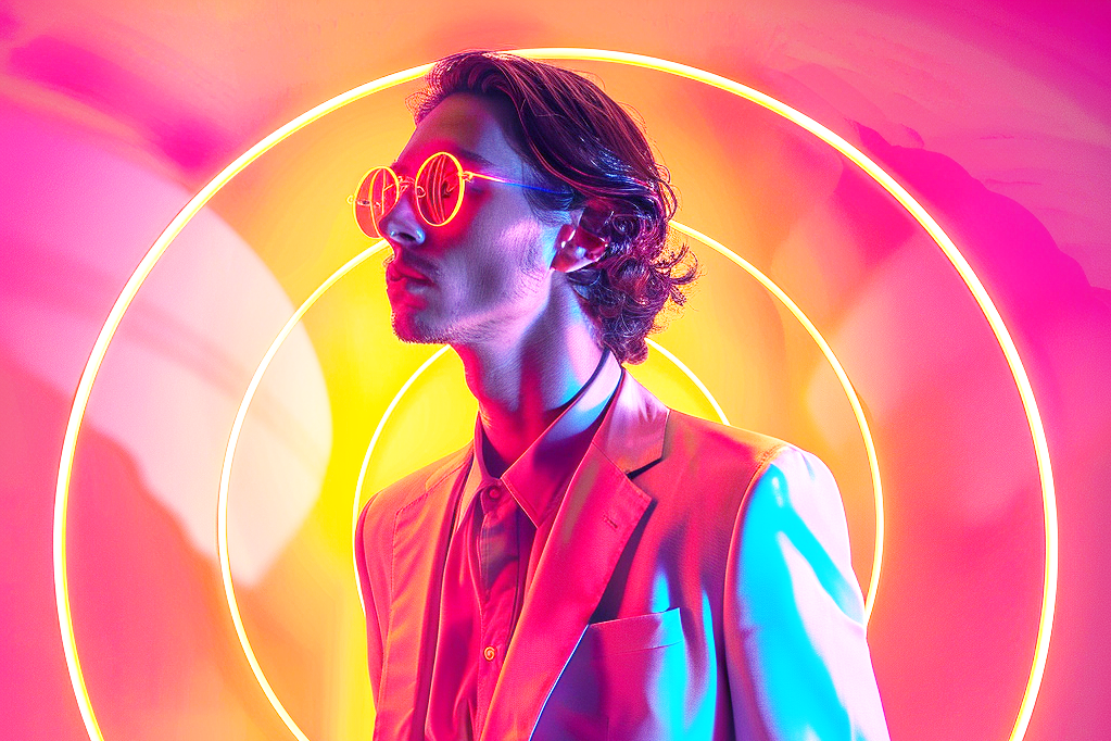 AI generated image of a man wearing a suit and glasses