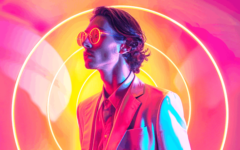 AI generated image of a man wearing a suit and glasses