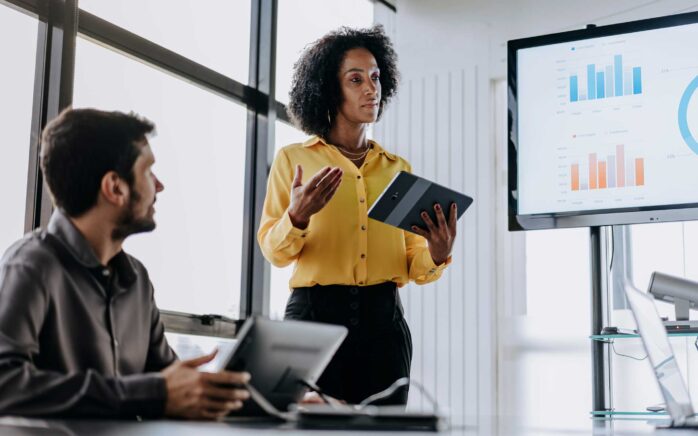 business woman presenting financial results