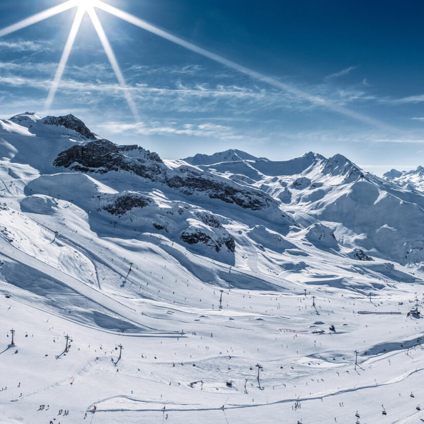 Überblick über das Skigebiet Ischgl im Paznaun.