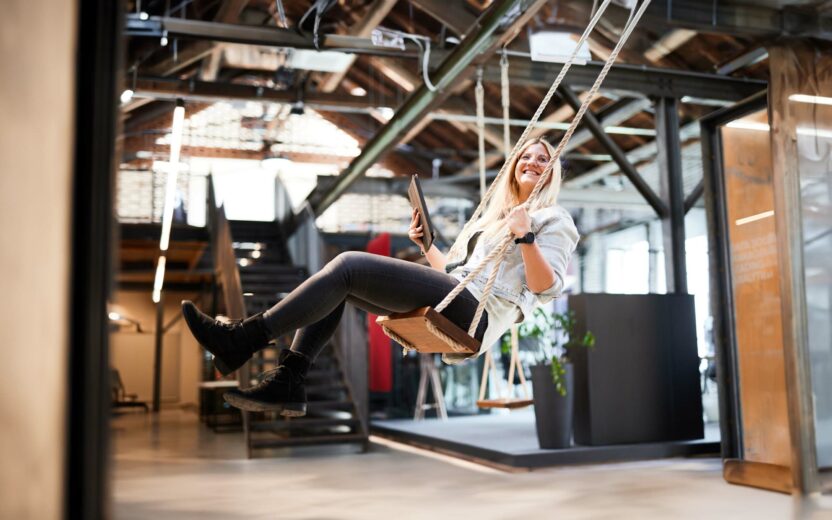 valantic employee on a swing