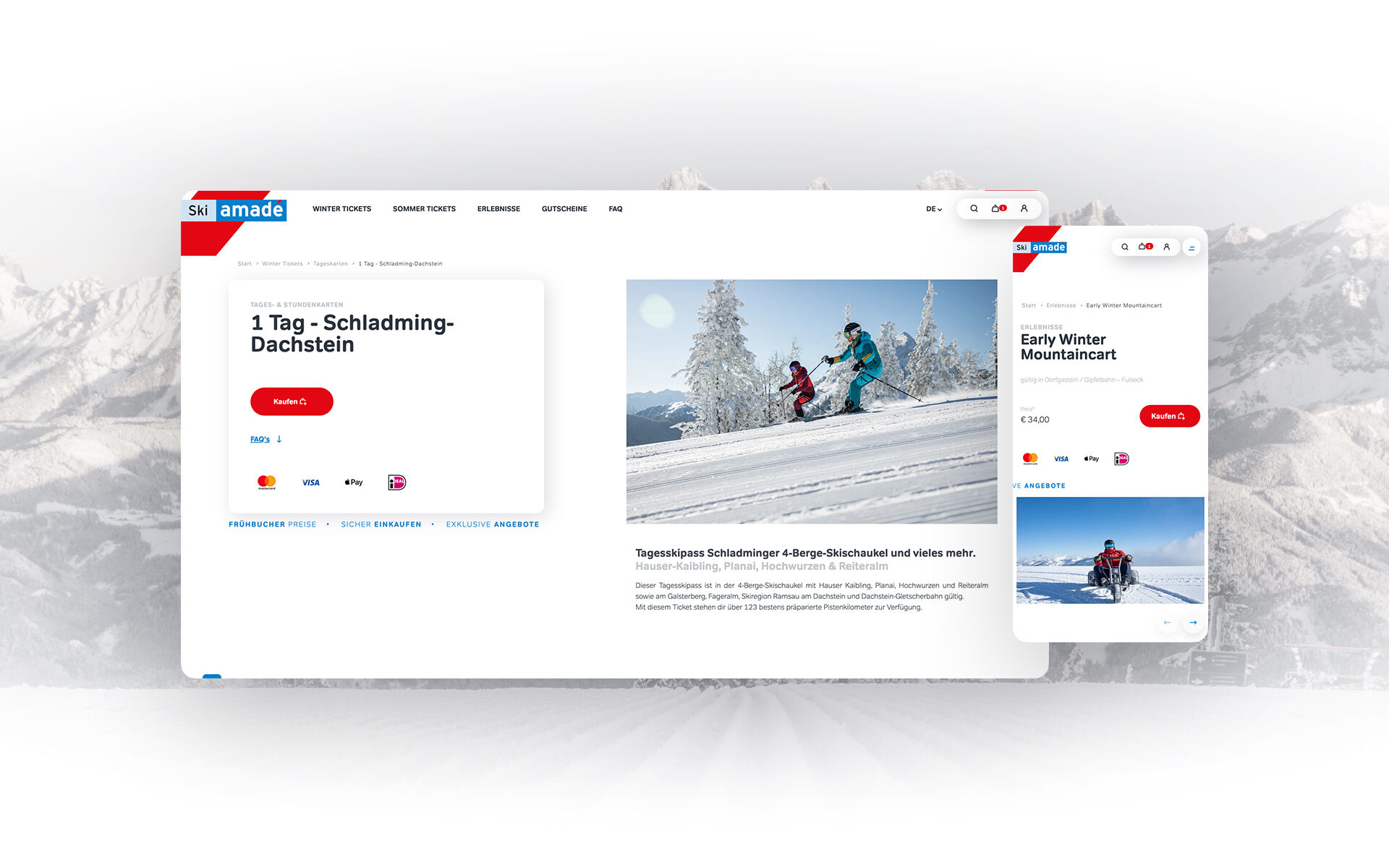 Mockup of the Ski amadé ticket shop