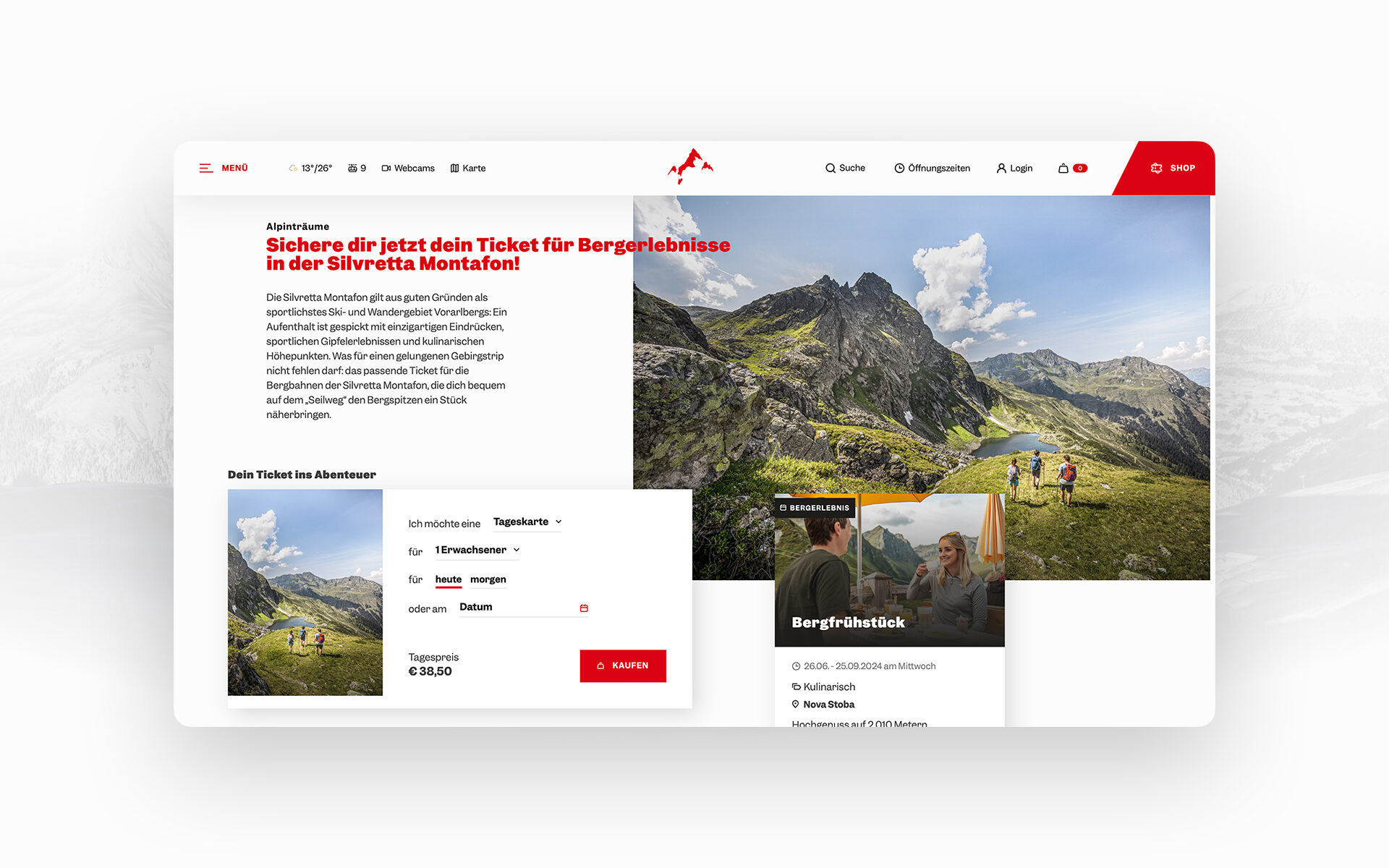 Website screenshot of Silvretta Montafon