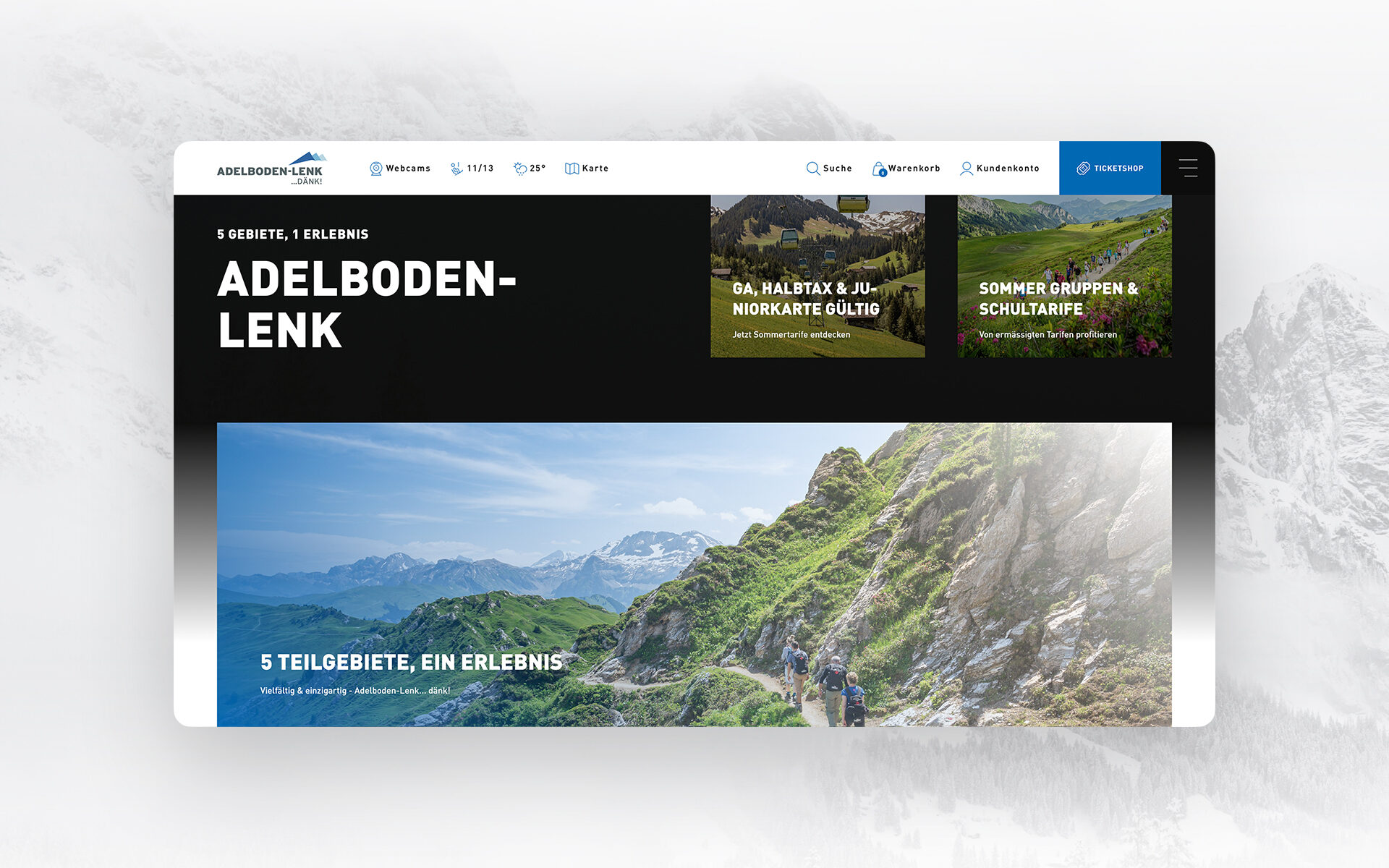 Screenshot of the new website of Adelboden-Lenk