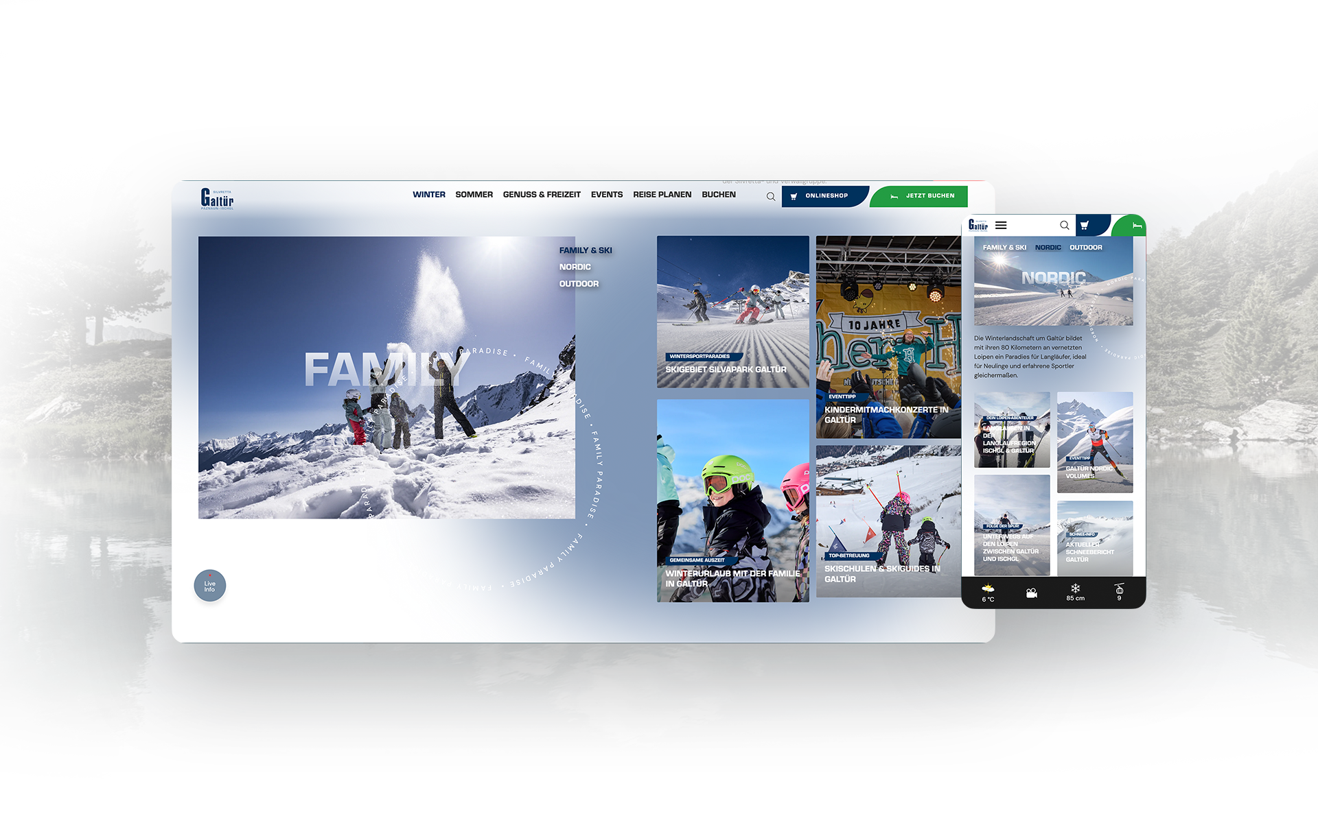 Two screenshots of the Galtür website – one from the mobile view and one from the desktop view.