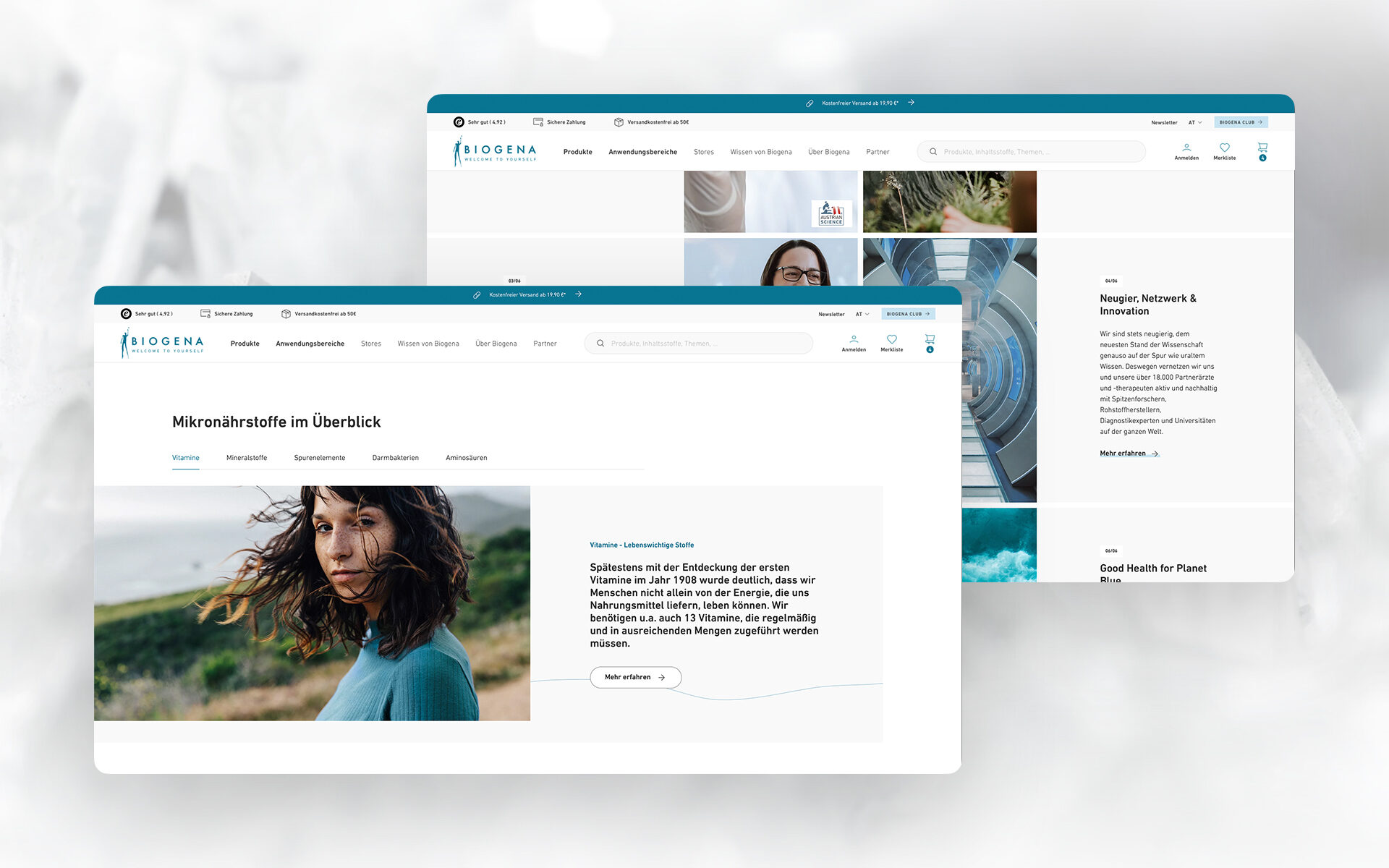 2 Desktop-Screenshots of the Biogena website