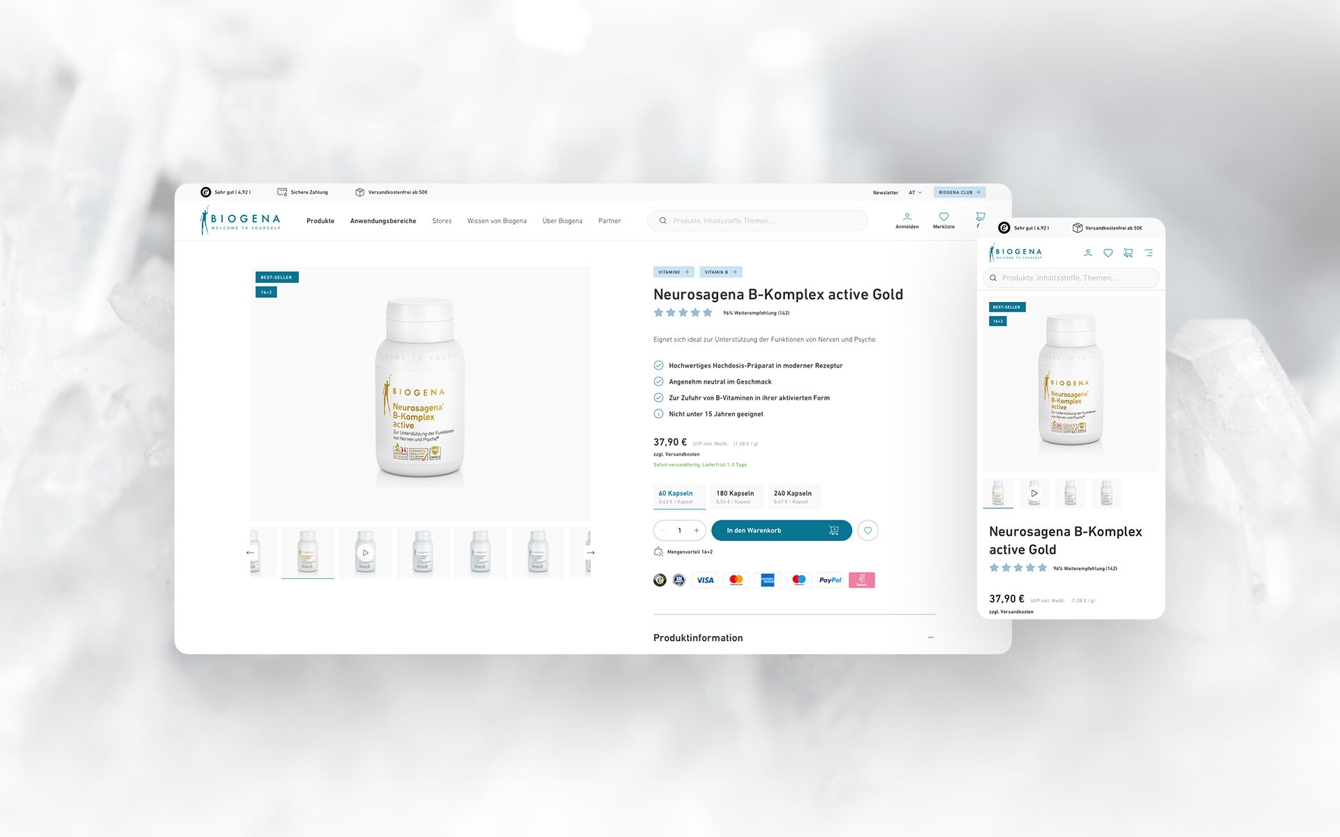 Screenshots of the Biogena website - one desktop, one mobile