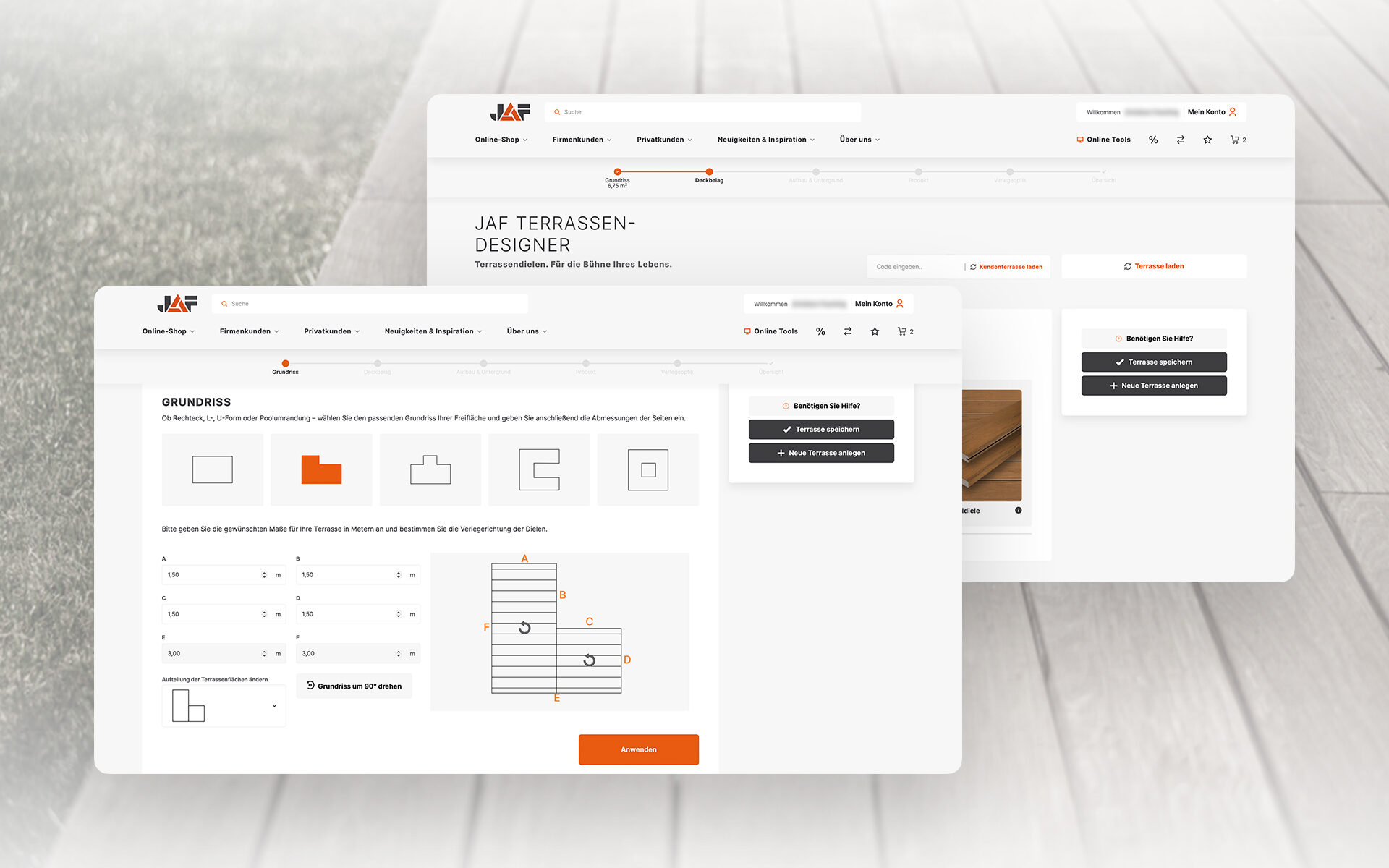Screenshot of the terrace designer on the Frischeis website.
