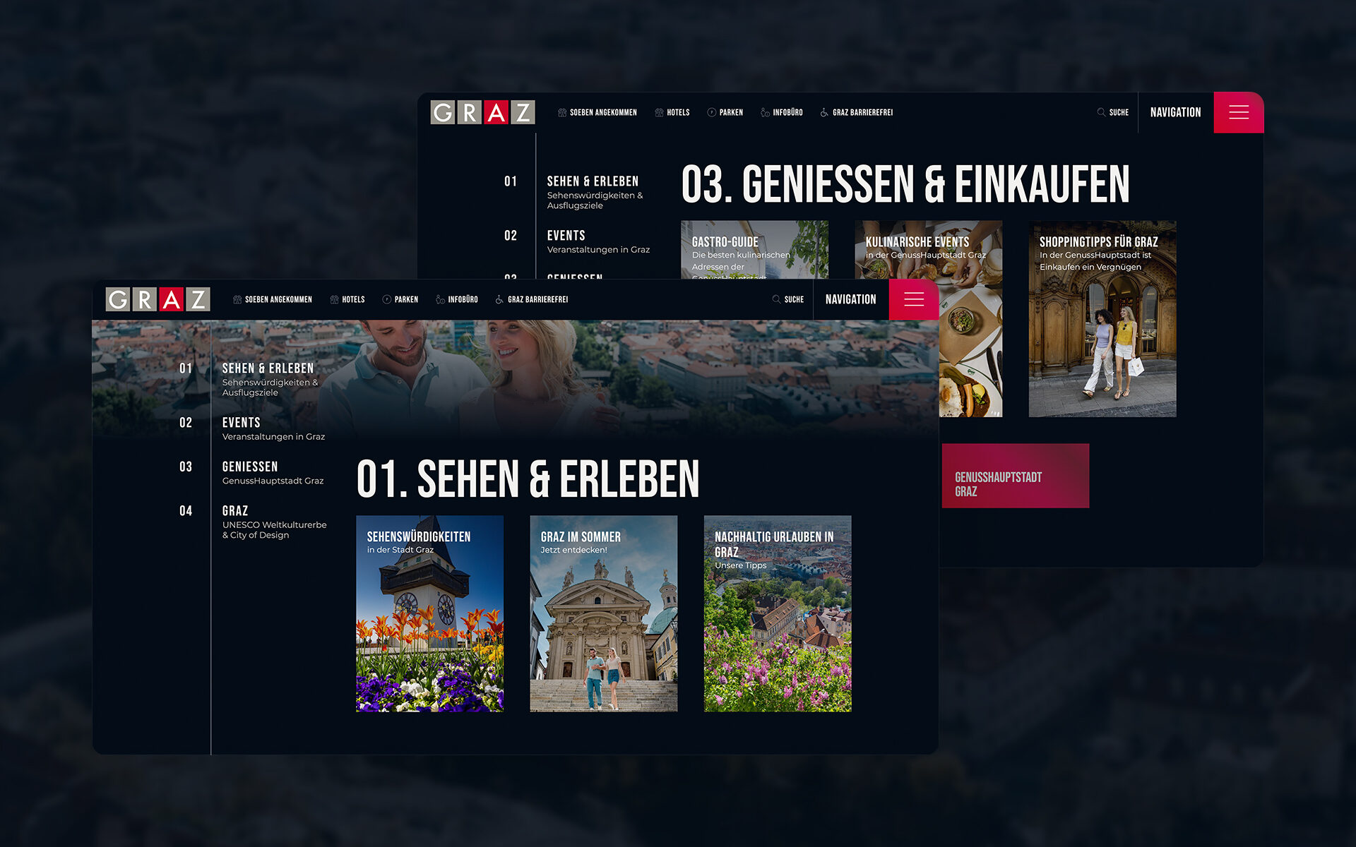 Screenshots der neuen Website von Visit Graz, die valantic Austria entwickelt hat.