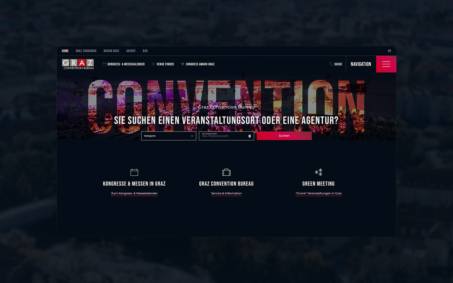 Screenshot of the new website of Visit Graz, developed by valantic: The event page is shown.