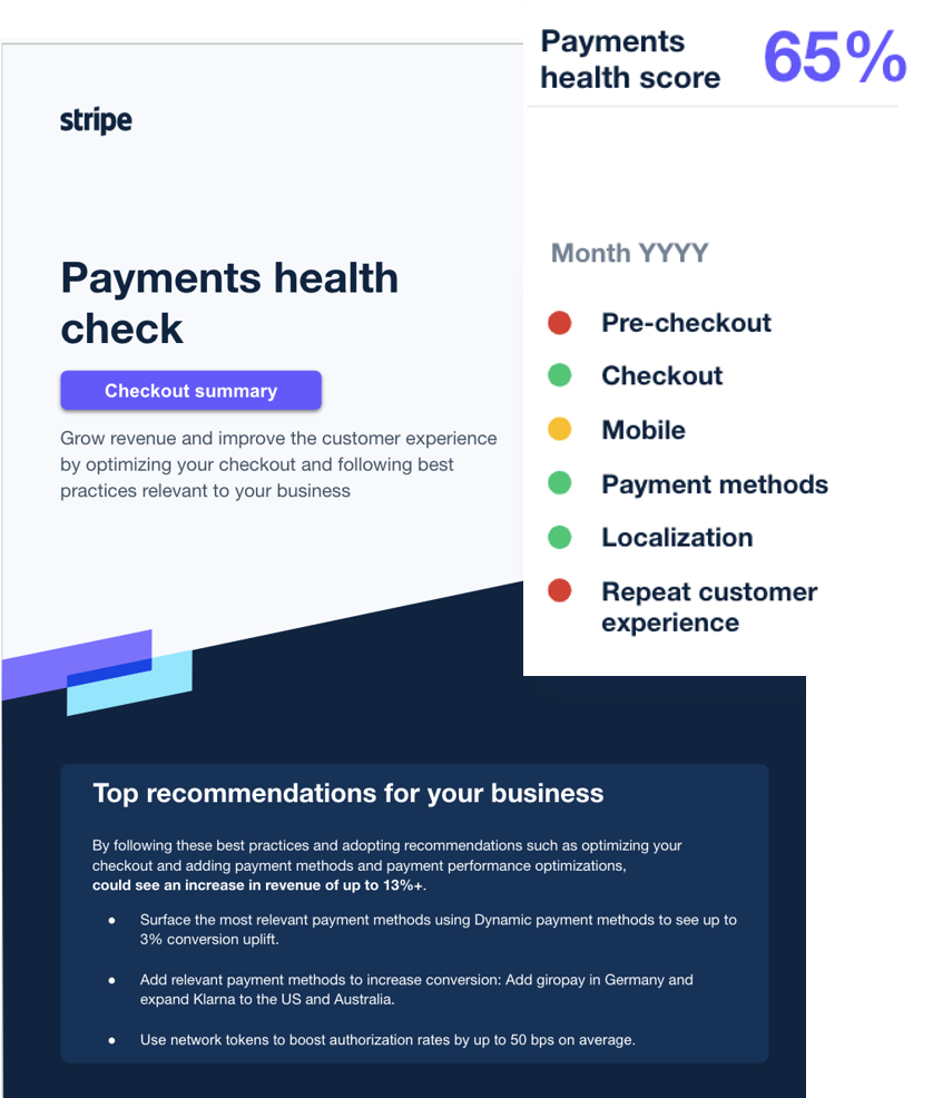Unser Payment Health Check mit Stripe - ideal für Unternehmen, die eine fachkundige Beratung durch einen Stripe-Implementierungspartner oder Stripe Implementation Consulting suchen.