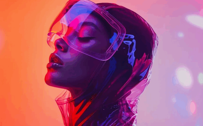 A woman in a striking neon suit and goggles, embodying the theme of agentic commerce.