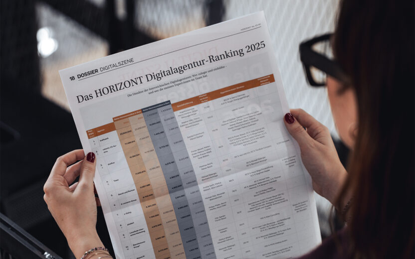 Zeitung, die das Platz 2 im Horizont Digitalagentur Ranking 2025 zeigt.