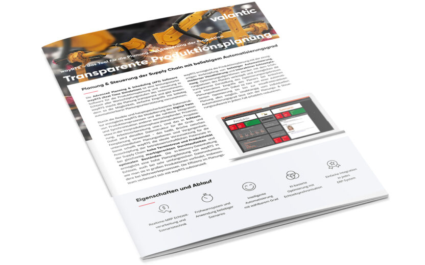 Mockup product flyer wayRTS, valantic APS software for production planning and production control