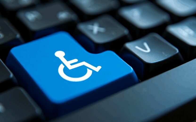 Keyboard with a blue key with a symbol of an elevator on it