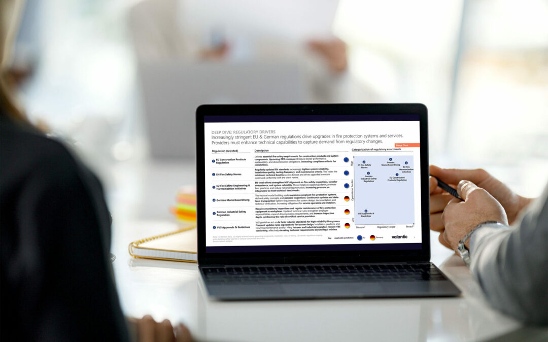 Laptop showing regulatory drivers of the fire safety industry