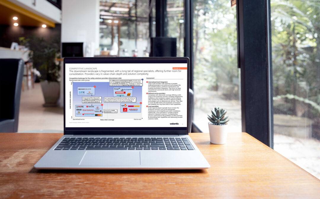 Laptop showing the competetive landscape of the fire safety industry