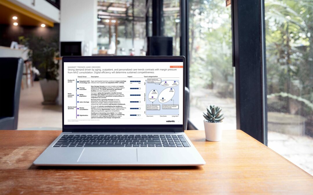 Laptop with slide on oncology care market