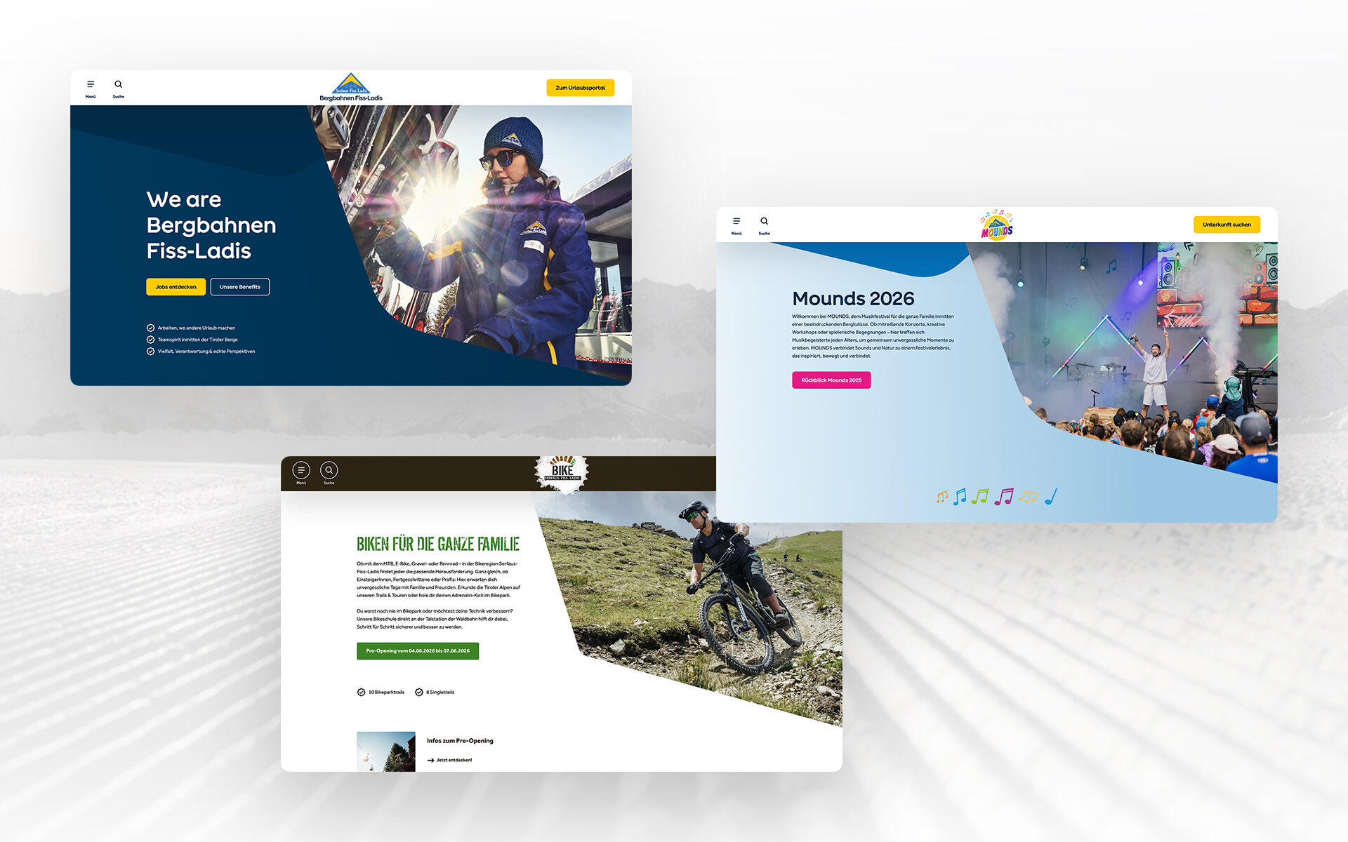 Serfaus-Fiss-Ladis microsites for cable cars, events and bike experiences within the digital framework