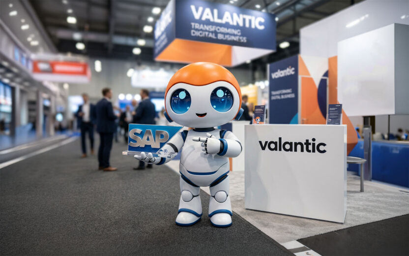 valantic KI-Bot vally am Stand von valantic bei der SAP Sapphire 2026 in Madrid. (KI-generiert)