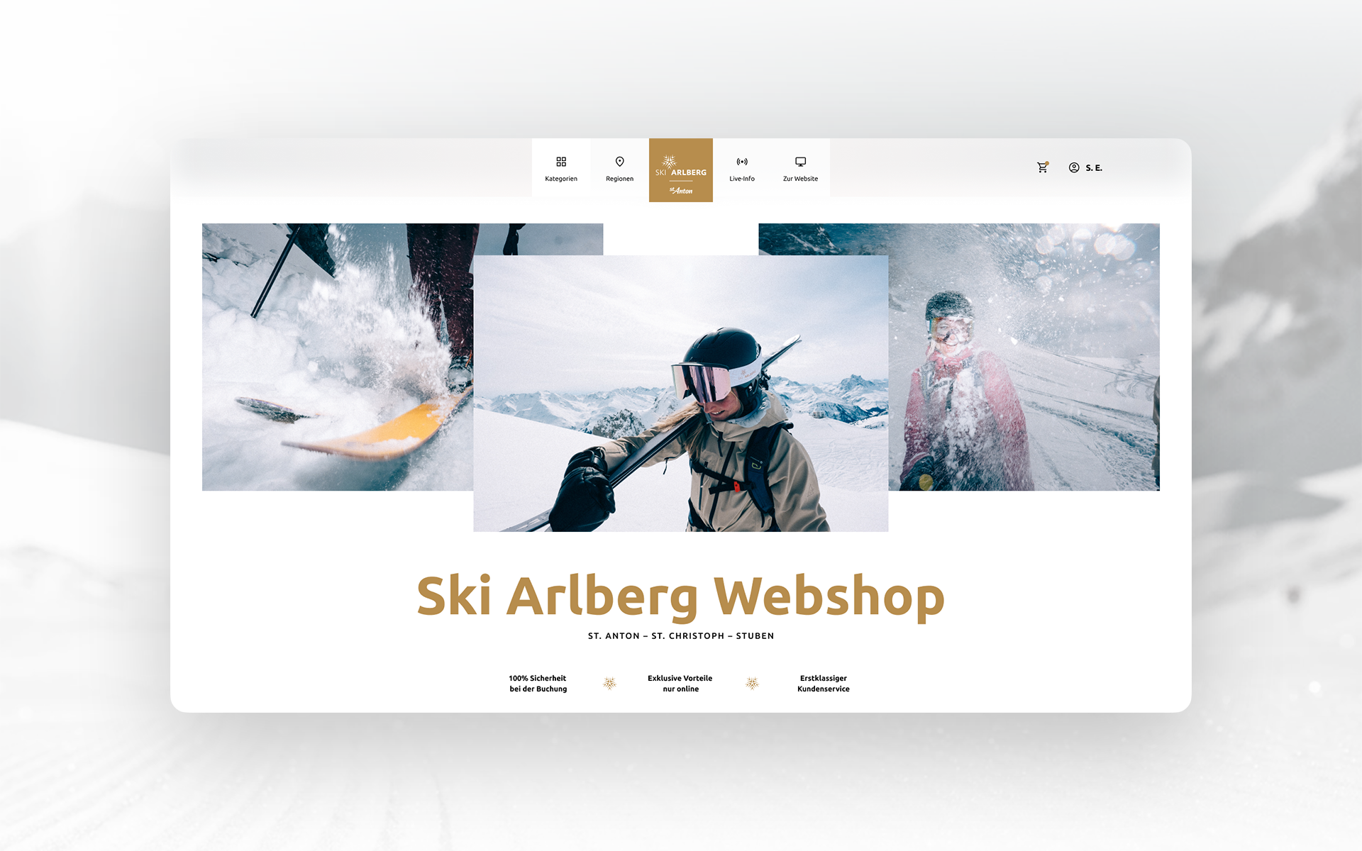 Screenshot des Ski Arlberg Webshops