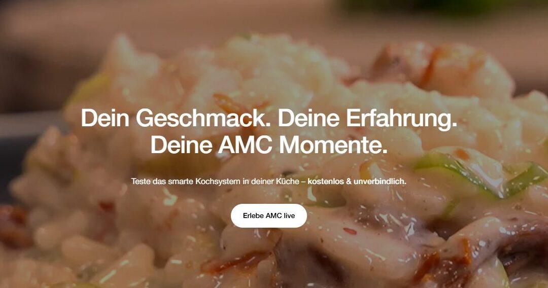 AMC Homepage: Startseite der Website mit dem Slogan als Schriftzug "Dein Geschmack. Deine Erfahrung. Deine AMC Momente."