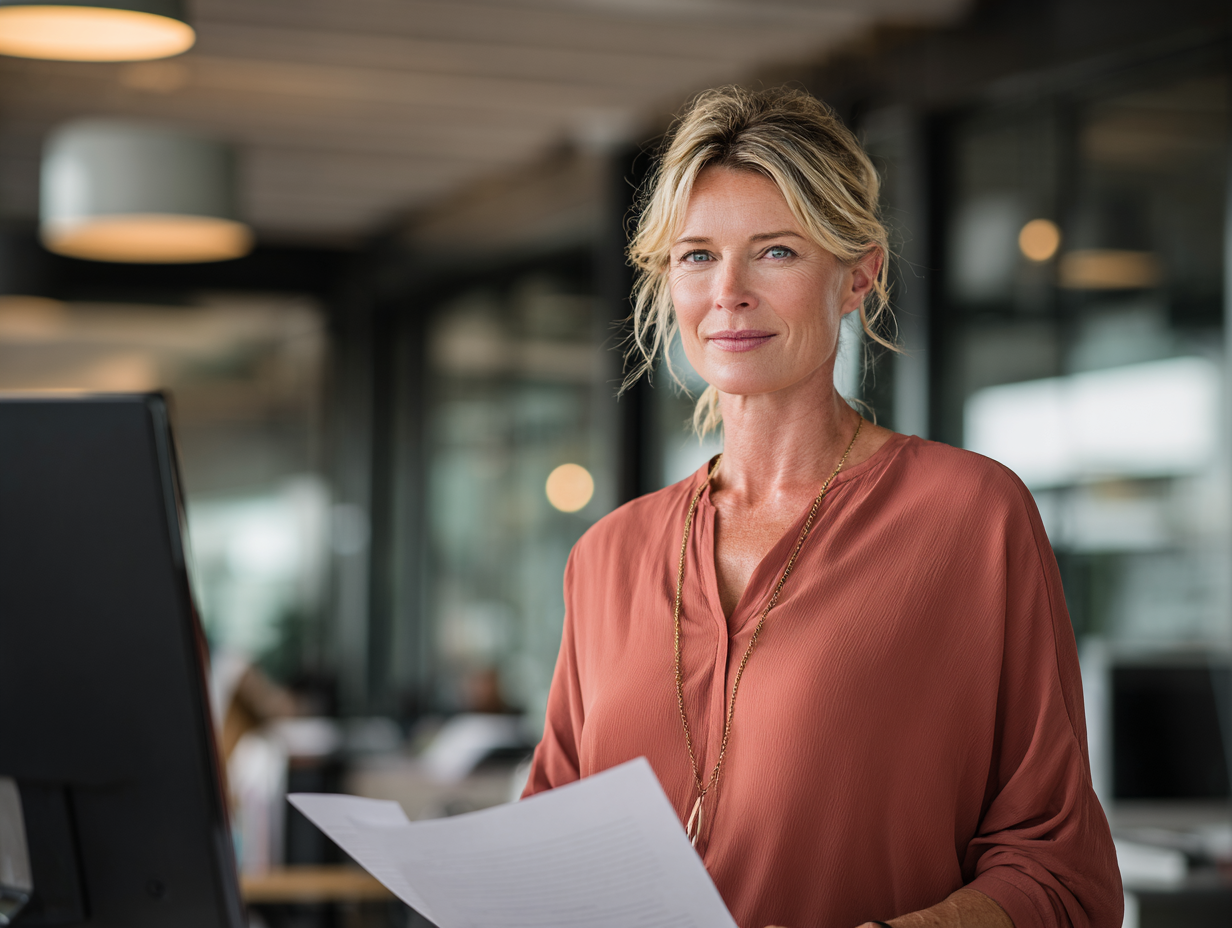 Einkaufsleiterin analysiert Vertragsdaten im Büro – Vertragsmanagement als Erfolgshebel im Einkauf