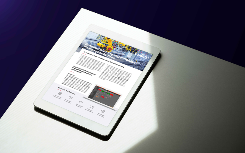 Mockup zum Produktblatt KI zur Optimierung der Produktion und Produktionsplanung mit wayRTS