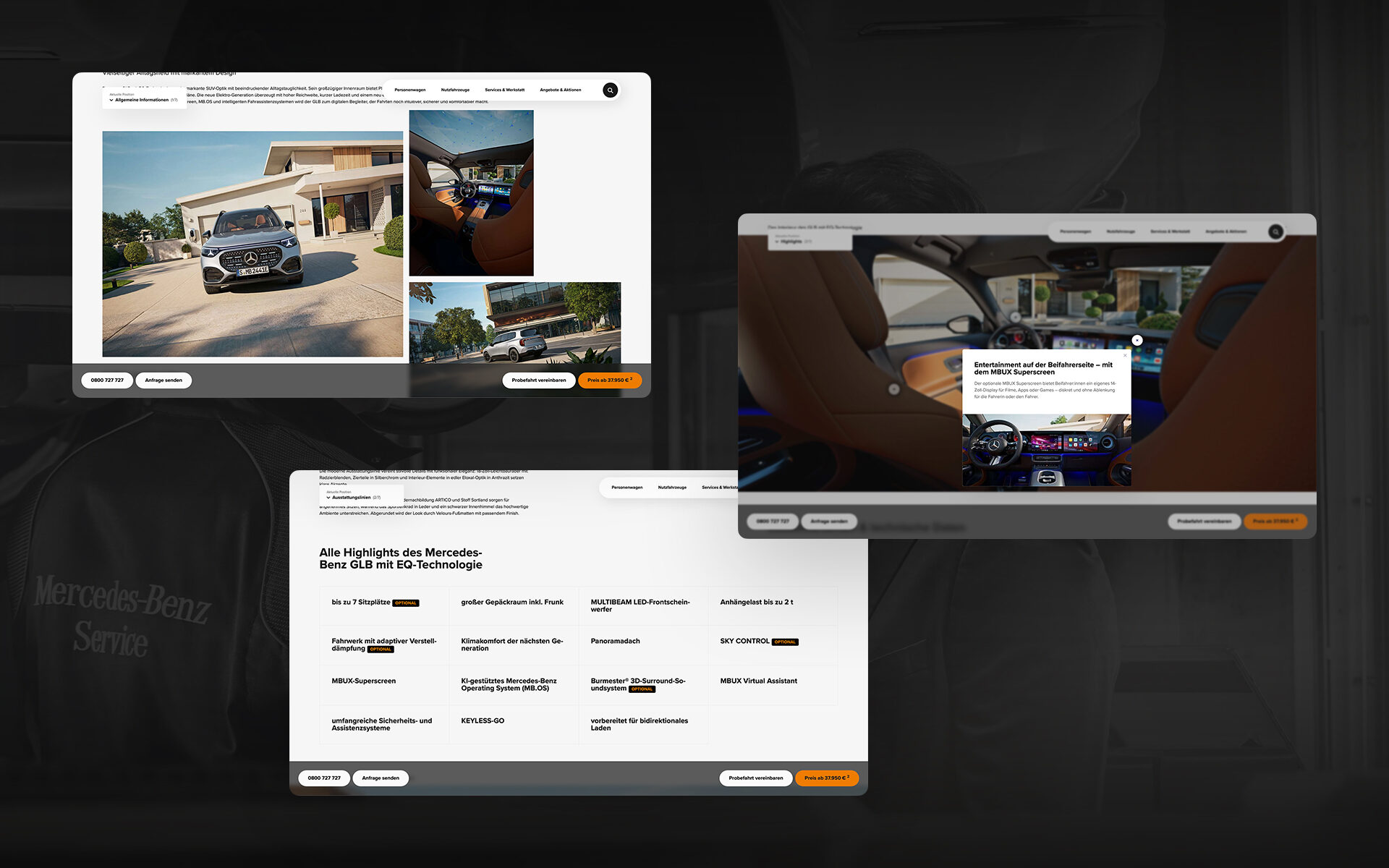 Drei Screenshots der Pappas Website